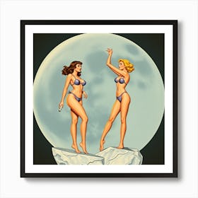 Two Women On A Rock Art Print