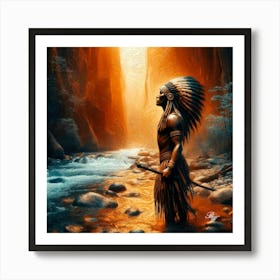 Native American Warrior By The Stream Copy Art Print
