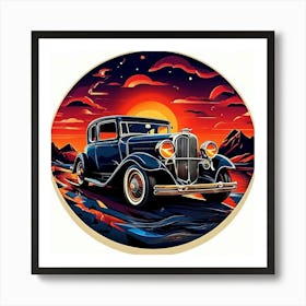 Old Car At Sunset Art Print