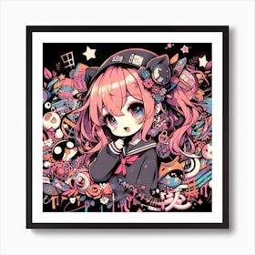 Anime Girl Music Enjoyer Art Print