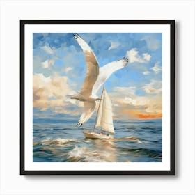 Seagull Flying Over The Ocean Art Print