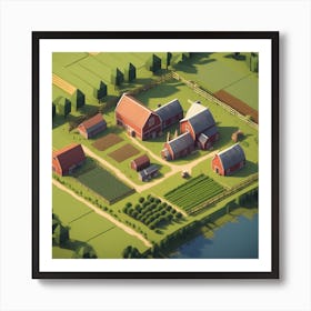 Farm In Isometric Style Art Print