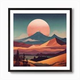 Boho Art Minimalist Landscape Mountains (19) Art Print