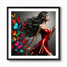 Beautiful Woman With Butterflies 3 Art Print