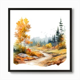 Watercolor Autumn Landscape Painting Art Print