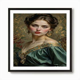 Lady In A Green Dress Art Print