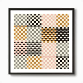 Checkered Pattern Cottage Summer  Muted Pink Art Print