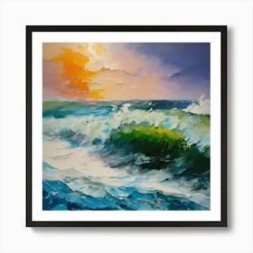 Waves At Sunset Art Print