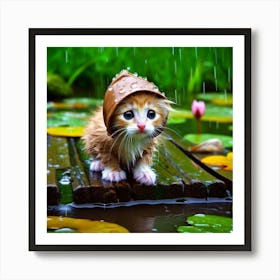 Cute Kitten In The Rain 5 Art Print