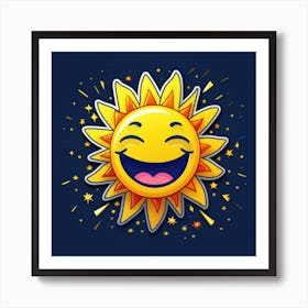 Lovely smiling sun on a blue gradient background 43 Art Print