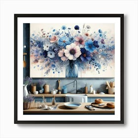 Blue Flowers In A Vase Art Print