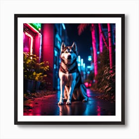 Husky Dog At Night Art Print