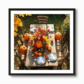 A Rustic Wooden Table Sun Dappled Bedecked By Autumns Bounty In A Traditional Country Garden Top (3) Art Print