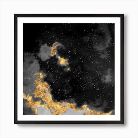 100 Nebulas in Space with Stars Abstract in Black and Gold n.087 Art Print