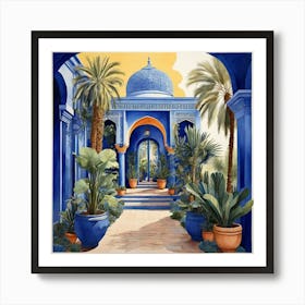 Jardin Majorelle Morocco Modern Blue Illustration Art 2 Art Print