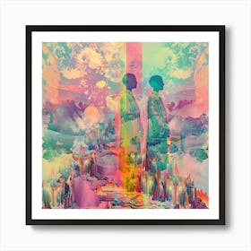 Two People Standing In Front Of A Colorful Sky Art Print