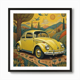 Yellow Volkswagen Beetle Art Print Art Print