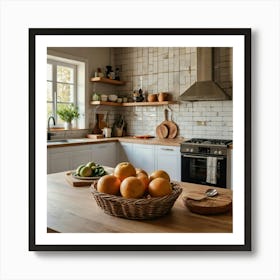 Default A Cozy Welllit Kitchen With A Basket Of The Background 3 Art Print