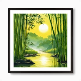 A Stream In A Bamboo Forest At Sun Rise Square Composition 161 Art Print