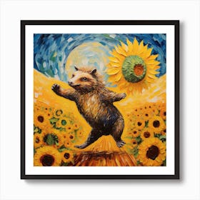 Raccoon In Sunflowers Art Print