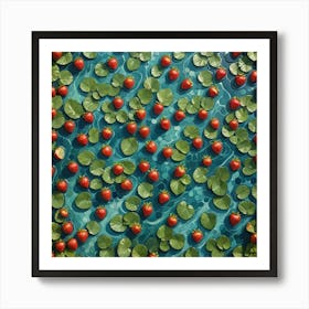 Strawberries And Lilies Art Print