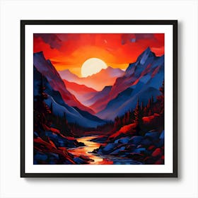 Sunset Art Print, Mountain Warm Colors Scenery Art Print