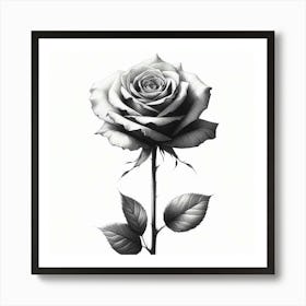 Rose Flower Pencil Sketch Drawing 1 Art Print