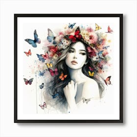 Portrait of a Lady with Butterflies I Art Print