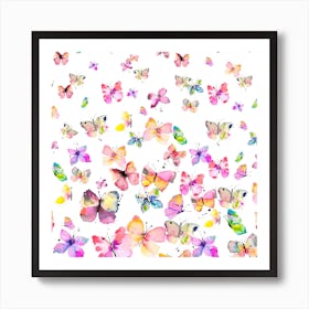 Spring Watercolor Butterflies Square Art Print