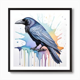 Crow Watercolor Dripping 1 Art Print