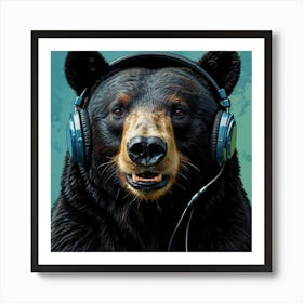 Bear Listening To Music Art Print