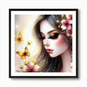 Beautiful Girl With Butterflies 3 Art Print