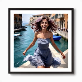 Young Woman In A Blue Dress Art Print