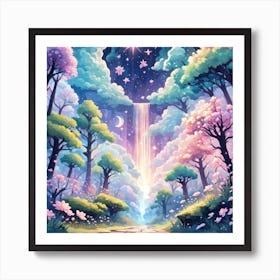 A Fantasy Forest With Twinkling Stars In Pastel Tone Square Composition 177 Art Print