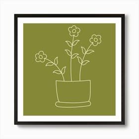 Pot Plant 2 Drawing Olive  Art Print