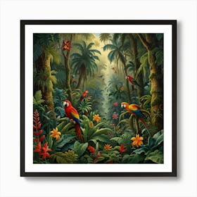 Parrots In The Jungle paintings art print 1 Art Print