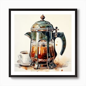 Watercolor Vintage Coffee Pot Art Print