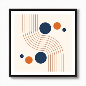 Modern Rainbow and Sun Abstract Geometric Lines in Navy and Burnt Orange 1 Art Print