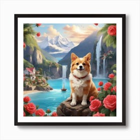 Corgi In The Garden Art Print