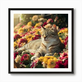 Cat In Flower Bed Art Print