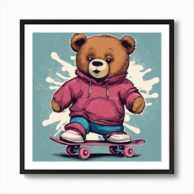 Teddy Bear Skateboarding Art Print