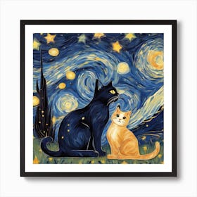 Starry Night Cats 12 Art Print