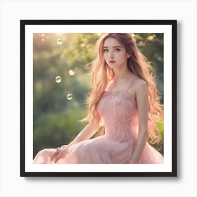 Pretty Girl In Pink Dress Art Print