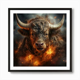 Bull In Fire 2 Art Print