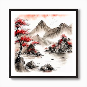 Chinese Landscape Mountains Ink Painting (50) 1 Art Print