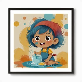 Little Girl Playing With Paint Art Print