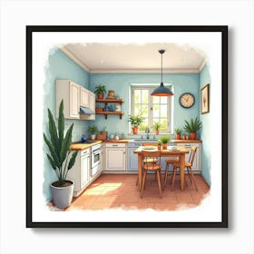 Inviting Kitchen In Watercolor, Stylish, Vibrant Setting 1 Art Print