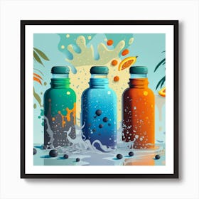 Siluettes Of Reusable Steel Water Bottles On Tab Art Print