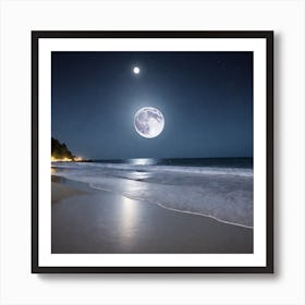 Full Moon Over Beach Art Print