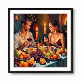 Couple At Dinner 2 Art Print